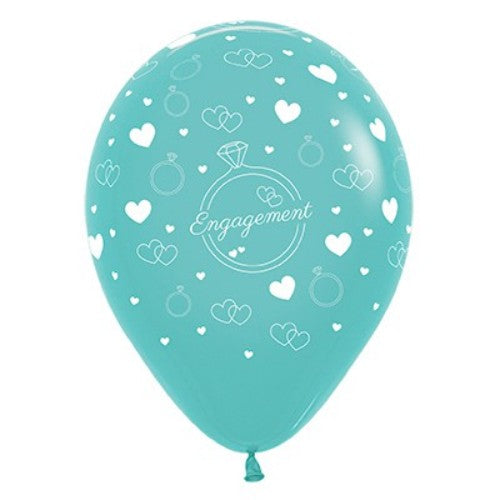 30cm aquamarine latex balloons with diamond rings and hearts, perfect for engagement celebrations, pack of 6.