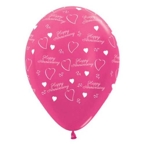 Pack of 6 fuchsia metallic latex balloons, 30cm, perfect for elevating celebrations with vibrant color and shine.