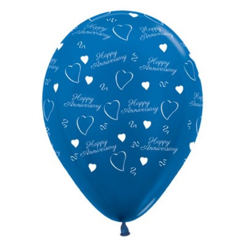 30cm blue metallic latex balloons in a pack of 6, perfect for anniversaries and festive occasions.