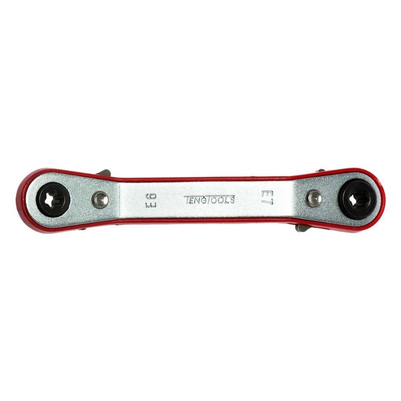 Teng Ratchet Off-Set Double Ring Spanner TX-E 14-16, featuring dual TX-E sockets, 25-degree angle, chrome vanadium build.