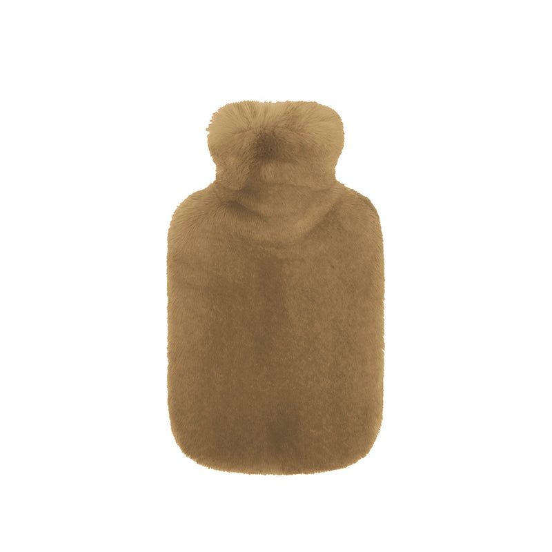 Cozy Frida Faux Fur Hot Water Bottle in Biscuit, featuring 2L capacity for warmth and comfort during winter nights.