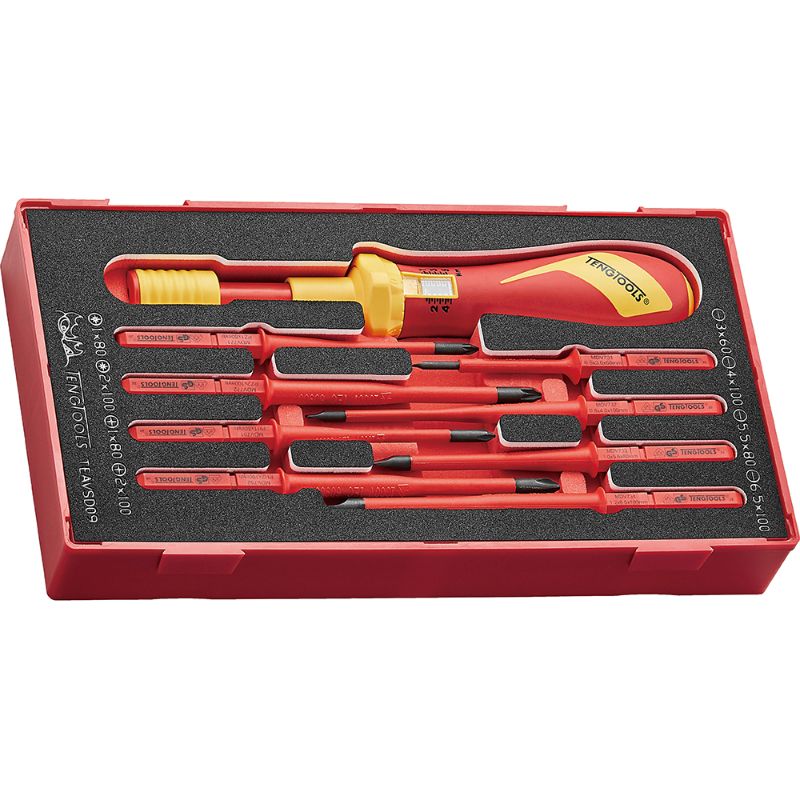 Teng 9pc 1000V VDE Torque Screwdriver Set with ergonomic design and insulated blades for safe high-voltage work.