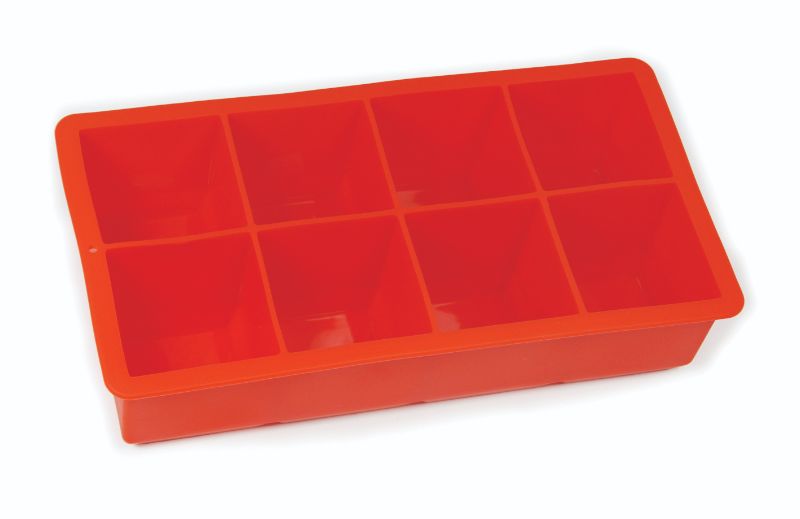 Bright red Avanti Silicone 8 Cup Ice Cube Tray, versatile for making jumbo ice cubes and freezing baby food or herbs.