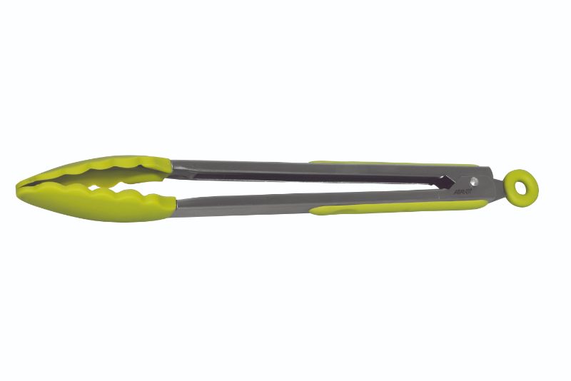 Avanti 30cm green silicone tongs with stainless steel, designed for cooking, serving, and easy storage.