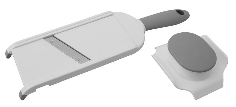 Avanti Hand Held Mandoline Slicer with adjustable thickness, non-slip handle, and safety guard for precise slicing.