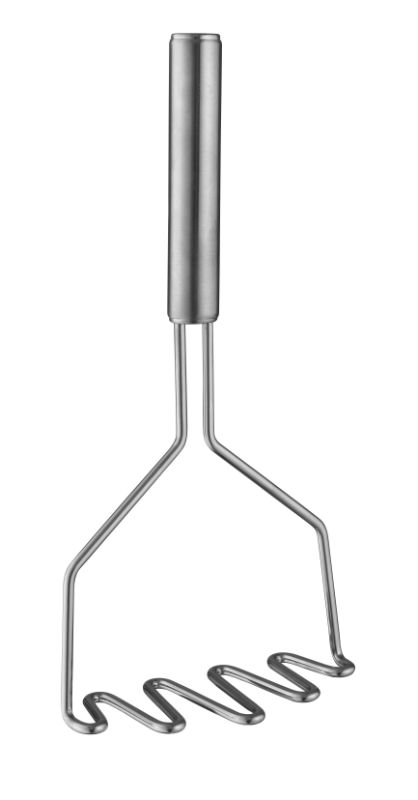 Avanti Universal Masher: stainless steel kitchen tool for effortless mashing of potatoes and veggies, 26cm long, dishwasher safe.