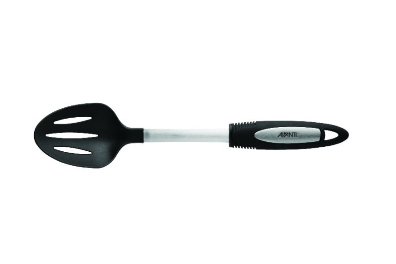 Avanti Ultra Grip Nylon Slotted Spoon with soft-touch handle, perfect for non-stick cookware and effortless serving.