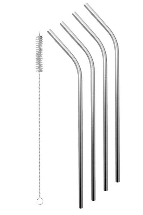 Avanti Stainless Steel Straws Set of 4, eco-friendly, reusable, durable straws with cleaning brush for easy maintenance.
