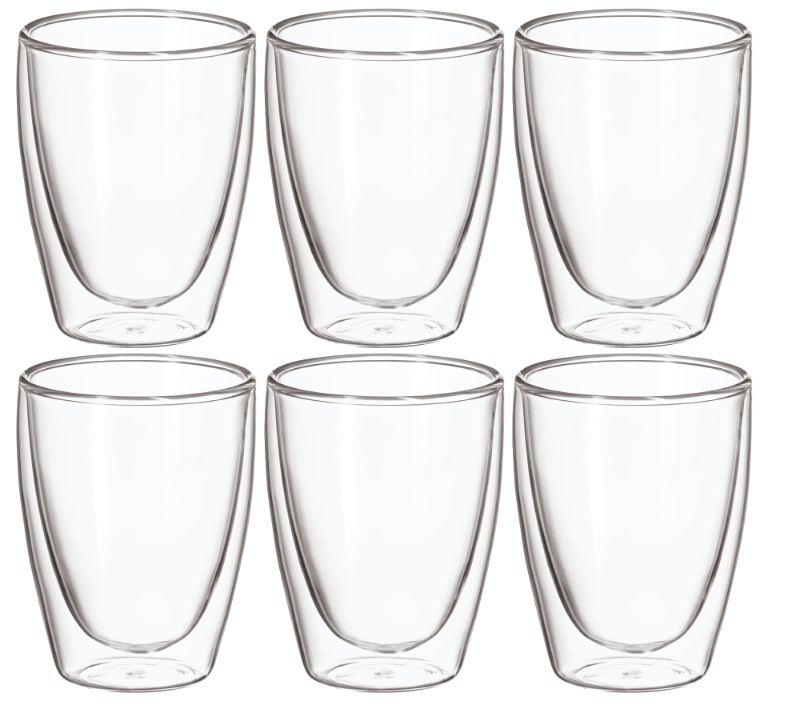Elegant Avanti Caffe 250ml T/Wall Glass 6pc Set, perfect for coffee or iced tea, showcasing modern design and durability.
