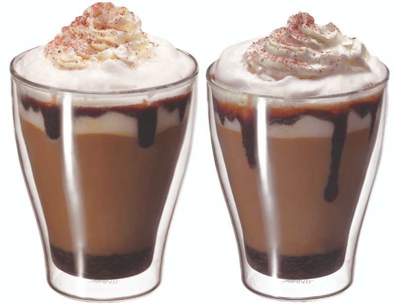 Avanti Twin Wall Glass Modena set, 350ml, stylish borosilicate mugs for hot and cold drinks, insulated to prevent burns and condensation.