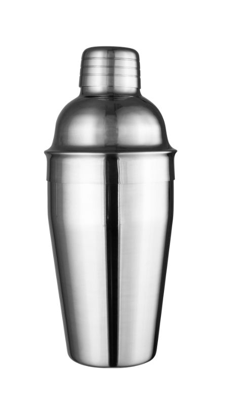 Stylish 550ml stainless steel cocktail shaker with a tight lid and straining spout, featuring elegant Art Deco design.