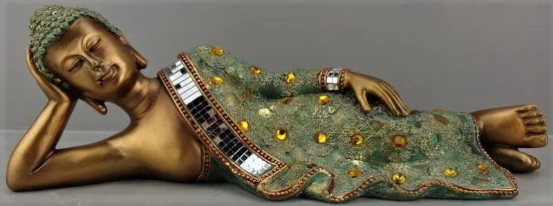 Resting Buddha Gold ornament (38cm) radiating elegance and tranquility, perfect for home decor and meditation spaces.