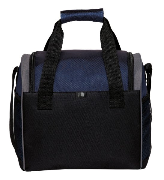 Navy, black, and grey Bistro Cooler Bag featuring a durable design, 18L capacity, and insulated compartment for outdoor adventures.