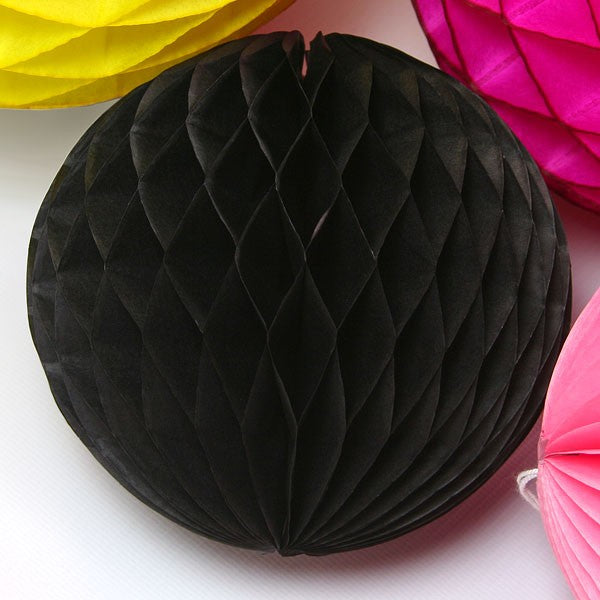 Black paper honeycomb lanterns balls, 30cm, set of 10, perfect for elegant party decorations and versatile hanging decor.