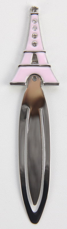 Elegant pink bookmark featuring the Eiffel Tower, perfect for book lovers and adding charm to any reading experience.
