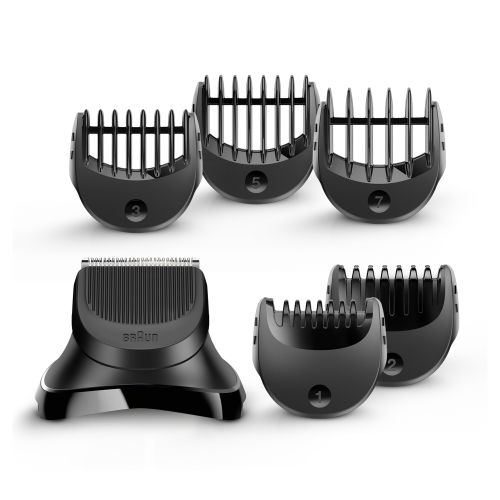 Braun BT32 Styling attachment for Series 3 310S enhances grooming with a beard trimming head and 5 combs for customizable lengths.