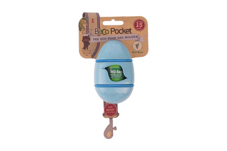 Eco-friendly blue dog waste bag holder, compact design, perfect for walks and convenient pet waste management.
