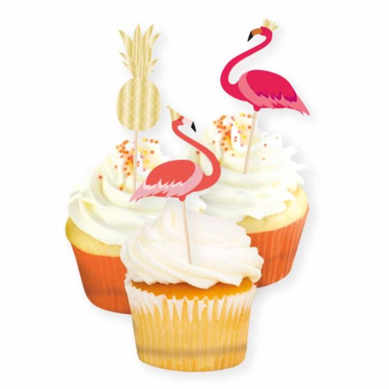 Flamingo & Pineapples Cake Picks - Pack of 12
