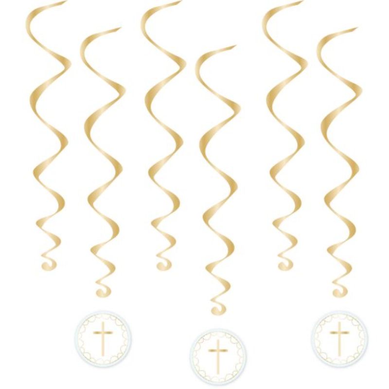 Botanical Celebration Blue Spiral Swirls: 6 elegant hanging decorations in vibrant blue, perfect for enchanting events and celebrations.