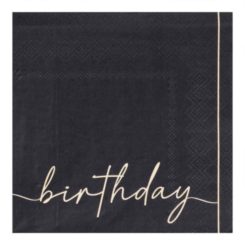 Champagne Noir Nude & Black Happy Birthday Paper Party Napkins - Pack of 16