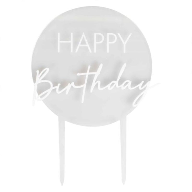 Champagne Noir Acrylic Happy Birthday Cake Topper
