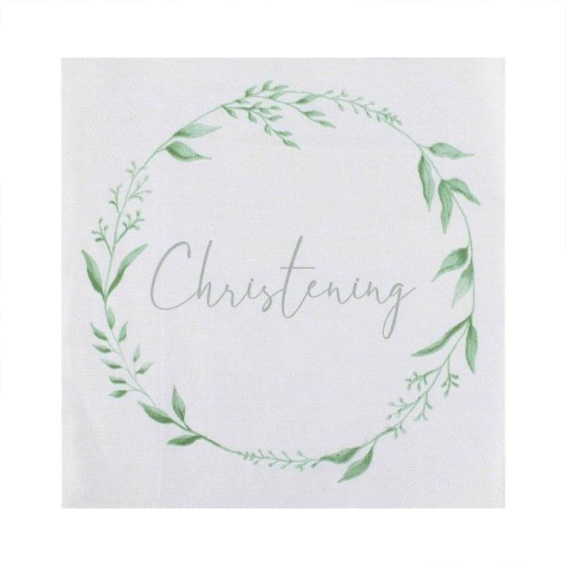 Christening White & Green Christening Paper Napkins - Pack of 16