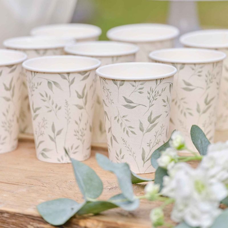 Christening White & Green Christening Paper Cups - Pack of 8