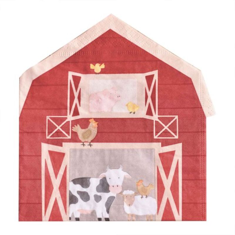 Farm Friends Barn Shaped Farm Paper Party Napkins - Pack of 16