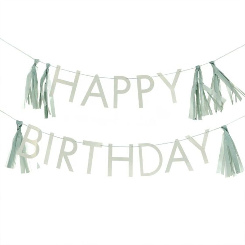 Mix it Up Sage Green Happy Birthday Bunting Decoration with Tassels