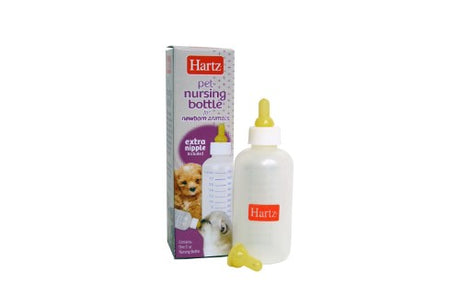 Small animal nursing bottle 60ml with two nipples, designed for feeding kittens, puppies, and hamsters with precise measurements.