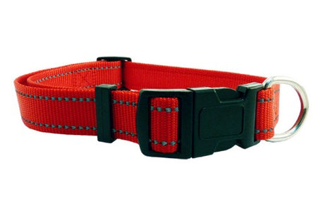Reflective red dog collar for enhanced visibility during nighttime walks, adjustable from 30 to 45 cm, perfect for small to medium dogs.