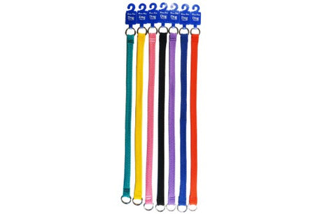 Durable nylon choker collar for medium to large dogs, 20mm wide, 55cm long, available in vibrant colors.