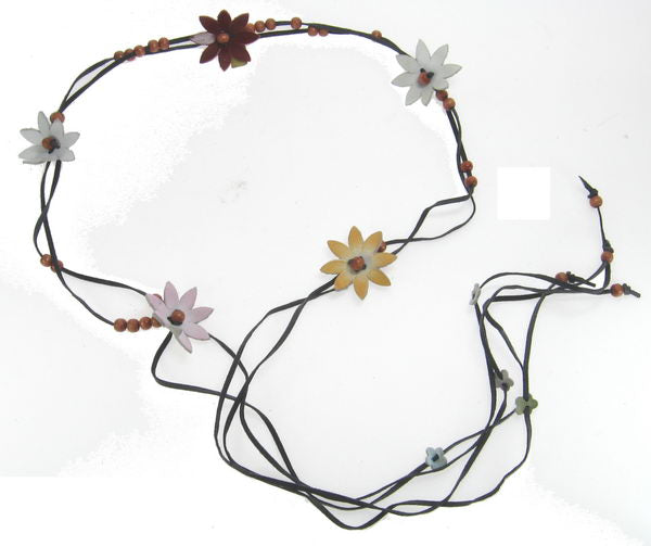 Black leather belt with vibrant floral design, perfect for adding a stylish touch to any outfit.