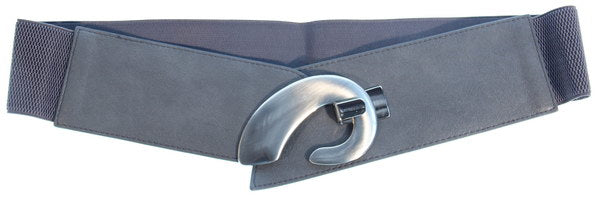 Koru Buckle Stretch Grey Belt in Large, 100cm, featuring a unique design and snug fit for stylish comfort.