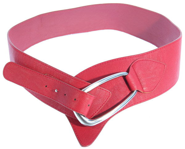 Stylish red stretch belt with an elegant oval buckle, fits up to 90cm, perfect for enhancing any outfit.