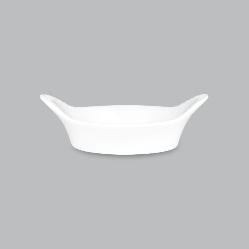 Stylish 6x2cm round sauce dish in white new bone porcelain, perfect for sauces and dips, dishwasher and oven safe.