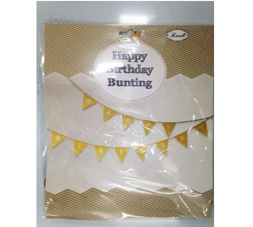 Happy Birthday Bunting in natural color, featuring thick paper flags on fabric rope, perfect for rustic-themed celebrations.