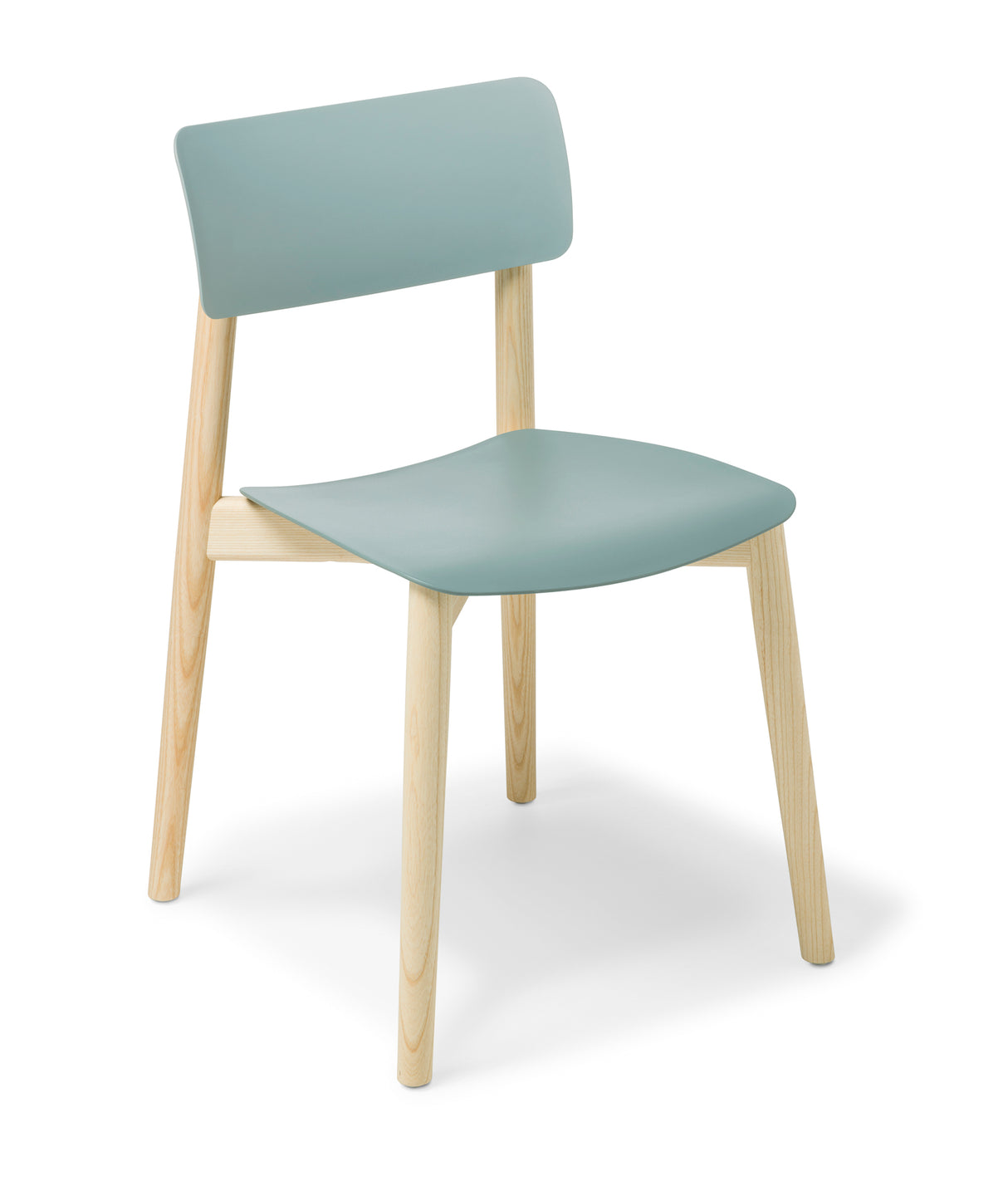 East Chair in Storm Blue with a minimalist design, scratch-resistant seat, solid ash frame, and supportive backrest for comfort.