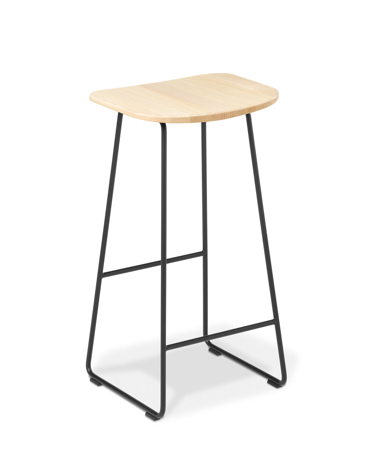 Contemporary Klein Kitchen Stool with a black frame, solid Ash timber top, and comfortable design for small spaces.