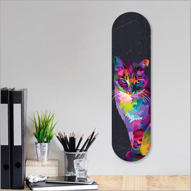 ACM Printed Skateboard Art featuring a vibrant cat design in a 50cm circle, perfect for indoor or outdoor decoration.