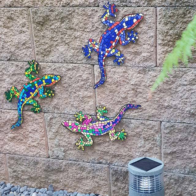 Vibrant Kiwiana wall art featuring three unique geckos printed on durable ACM, perfect for indoor and covered outdoor decor.