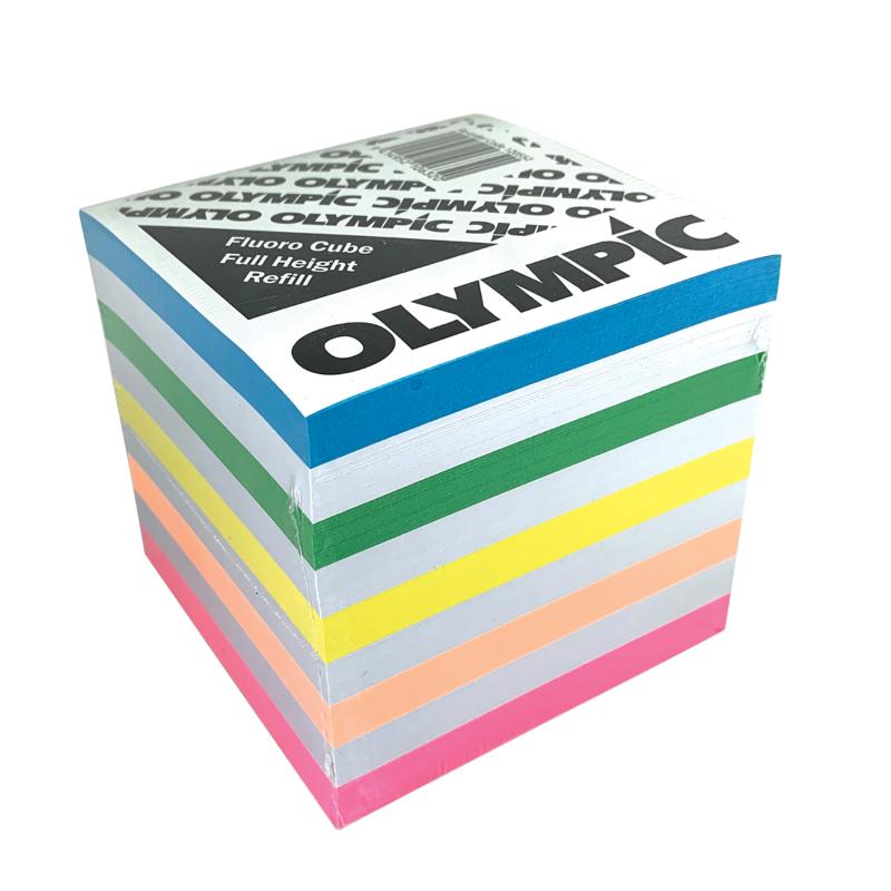 Vibrant assorted color memo cube refill, 97x97mm, ideal for quick note-taking and organizing in home or office settings.