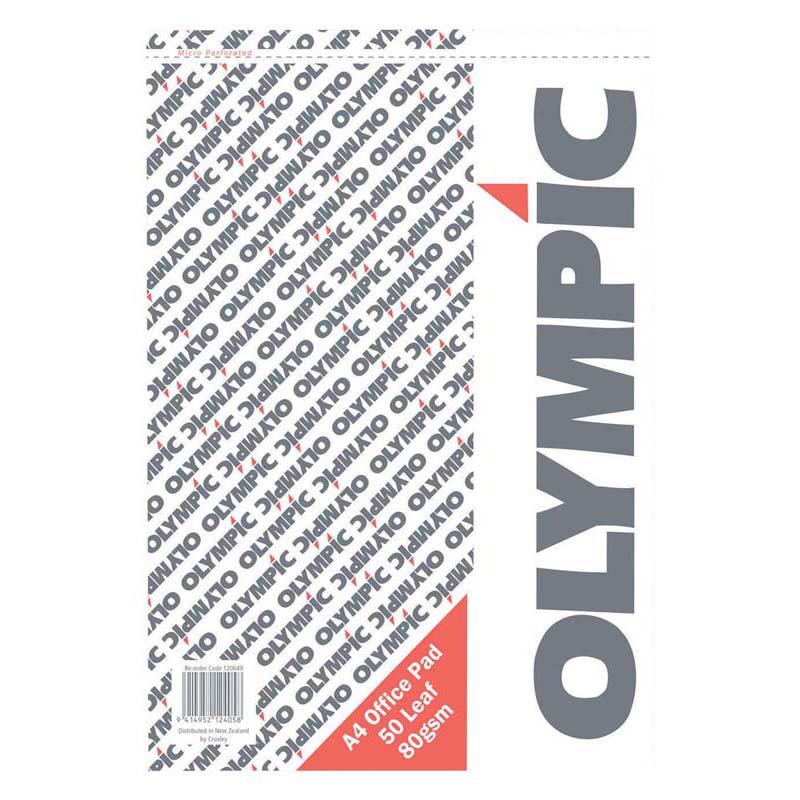 A4 Olympic Pad with 50 leaves of 80gsm paper, featuring red or black cover and 7mm ruling for organized writing.