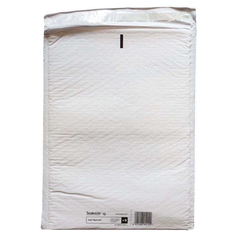 Jiffy Mail Lite Bag Size 5 (260x380mm) - durable, eco-friendly bubble mailer for safely shipping fragile items.