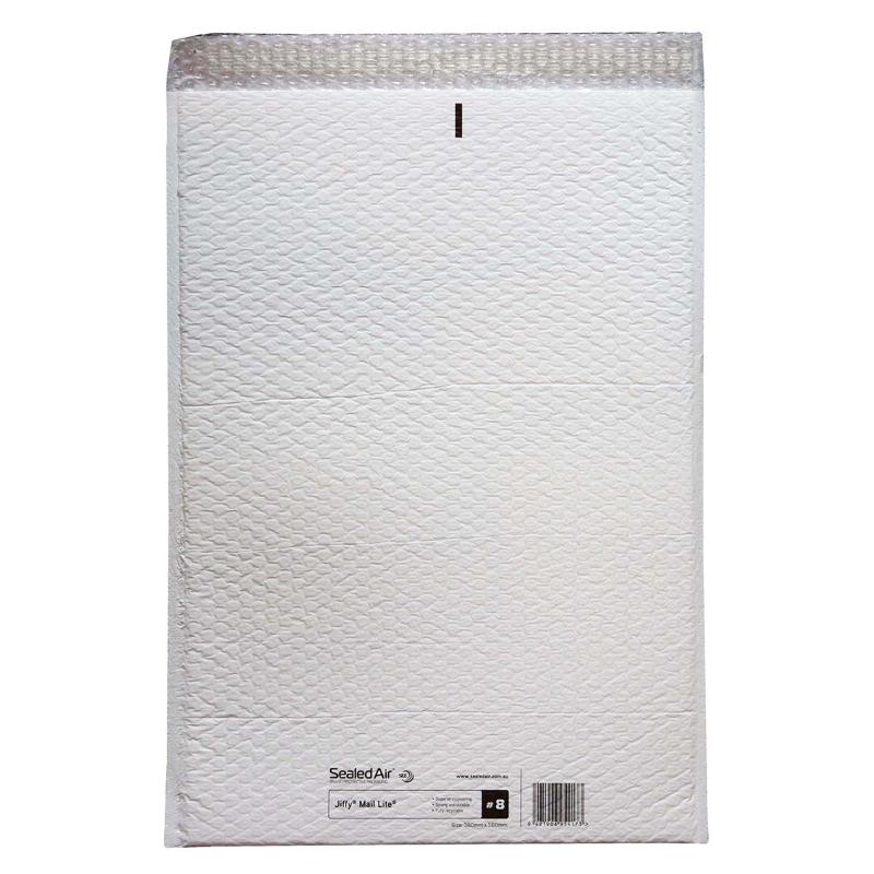 Jiffy Mail Lite Bag Size 8, eco-friendly bubble mailer (380x560mm) for fragile items, recyclable and lightweight design.