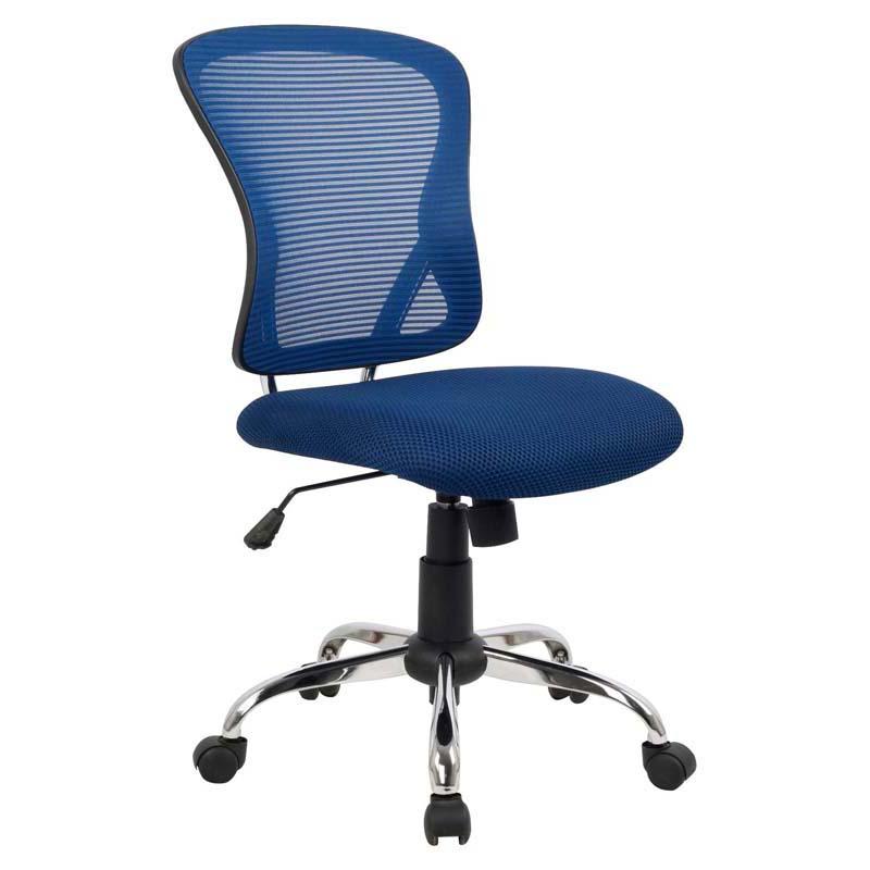 Brenton Chair in blue mesh with mid-back design, featuring breathable fabric and easy height adjustment for comfort.