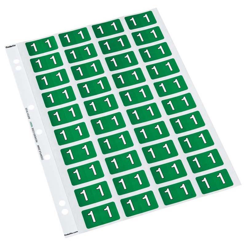 Dark green numeric labels in 25x42mm for efficient color coding and organization of files, pack of 5 sheets.
