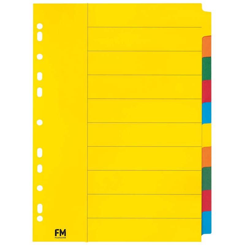 A4 coloured cardboard dividers with 10 tabs for effective document organization in binders and lever arch files.
