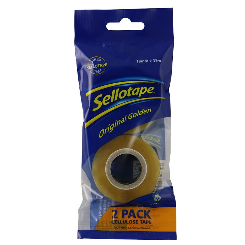 Eco-friendly Sellotape 3274 cellulose tape twin pack, 18mm x 33m, easy tear, tangle-free, perfect for crafts and packaging.