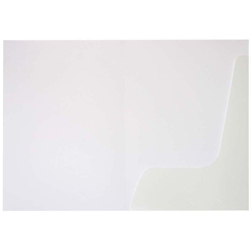 Gloss white A4 presentation folder with a single pocket and business card slits, packaged in a set of 50 for professional use.